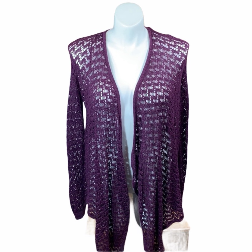 NWT. AE Open Cardigan crochet style Purple long open cardigan size: L